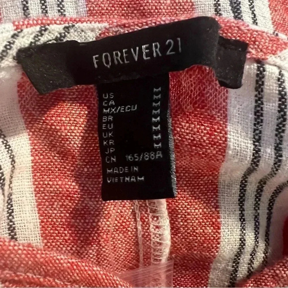 Forever 21 Mini Dress Sz medium Linen blend striped spaghetti straps $5 - Picture 3 of 5